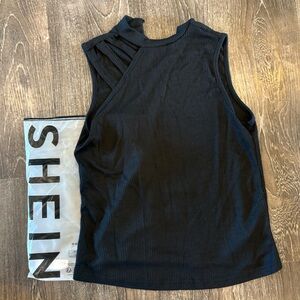 SHEIN Black Ribbed One-Shoulder Tank. NWOT.